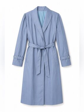 Vintage Powder Blue Belted Trench Coat Made USA Minimalist Rain Coat